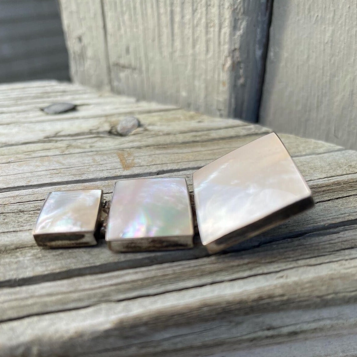 Silver 925 3 Tier Mother of Pearl Geometric Rectangles Medallion