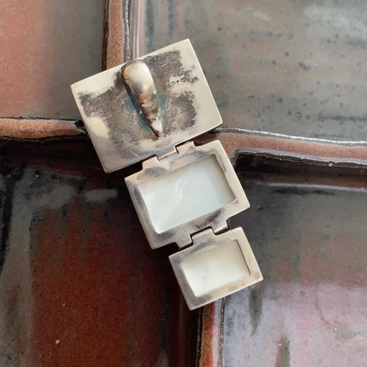 Silver 925 3 Tier Mother of Pearl Geometric Rectangles Medallion