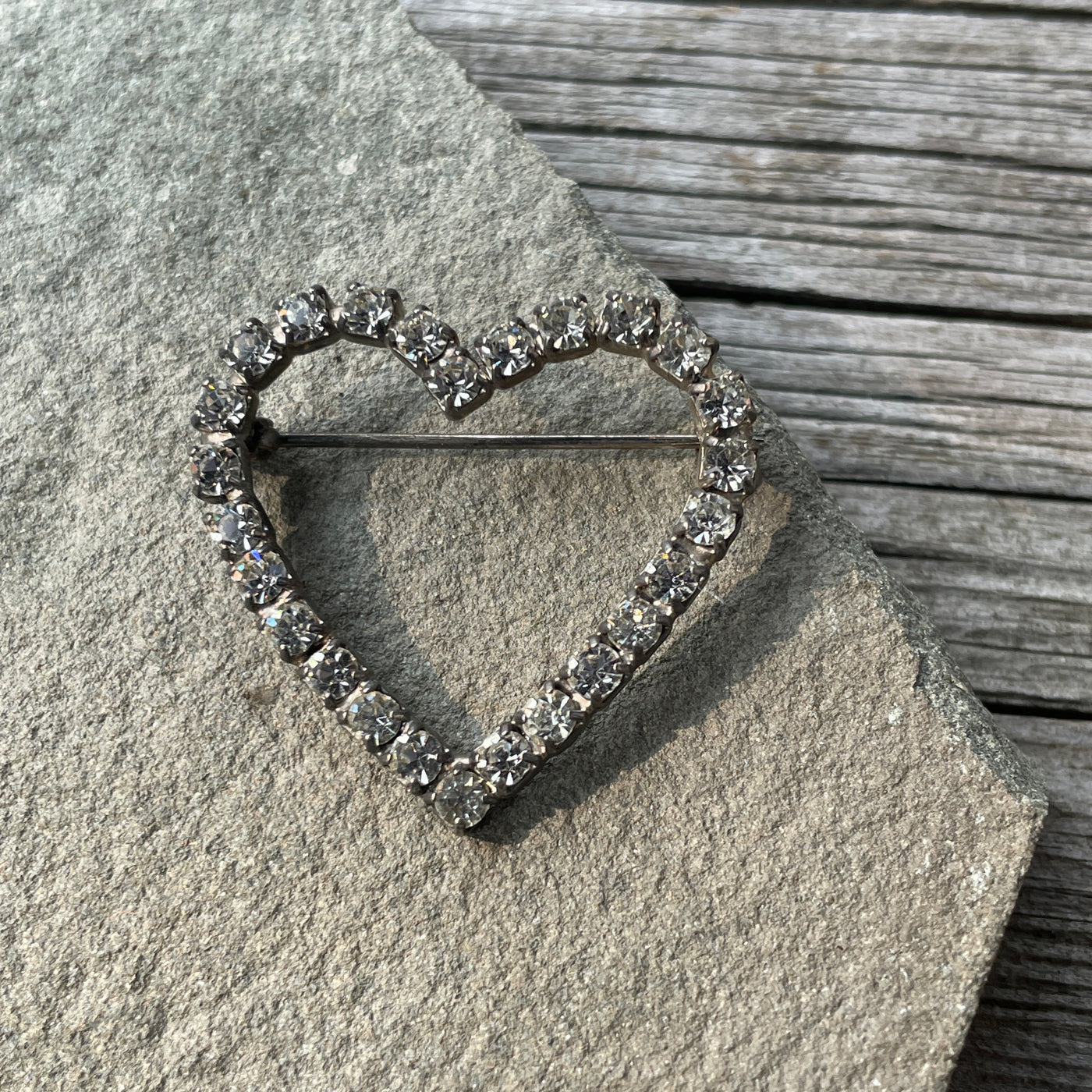 Rhinestone Heart Pin 1.25"