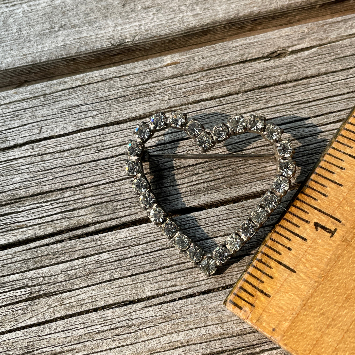 Rhinestone Heart Pin 1.25"