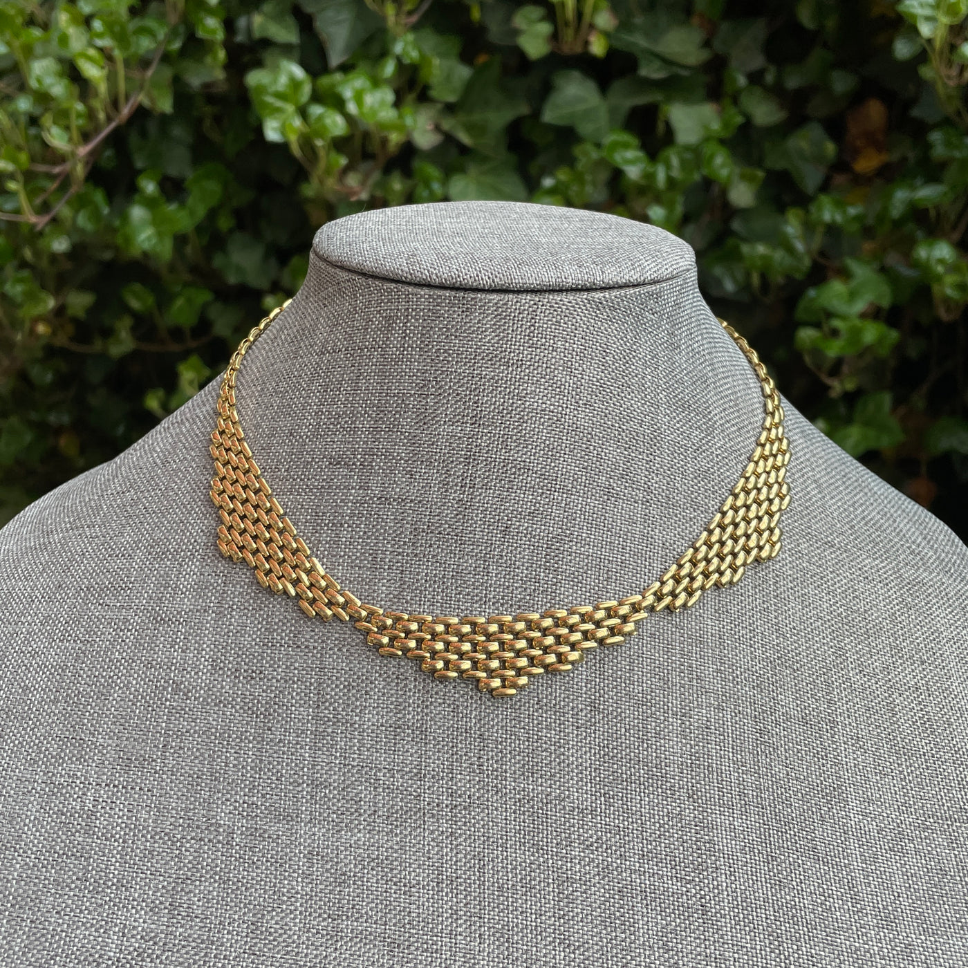 15" MONET Gold Metal Chain Mail Choker Necklace Vintage