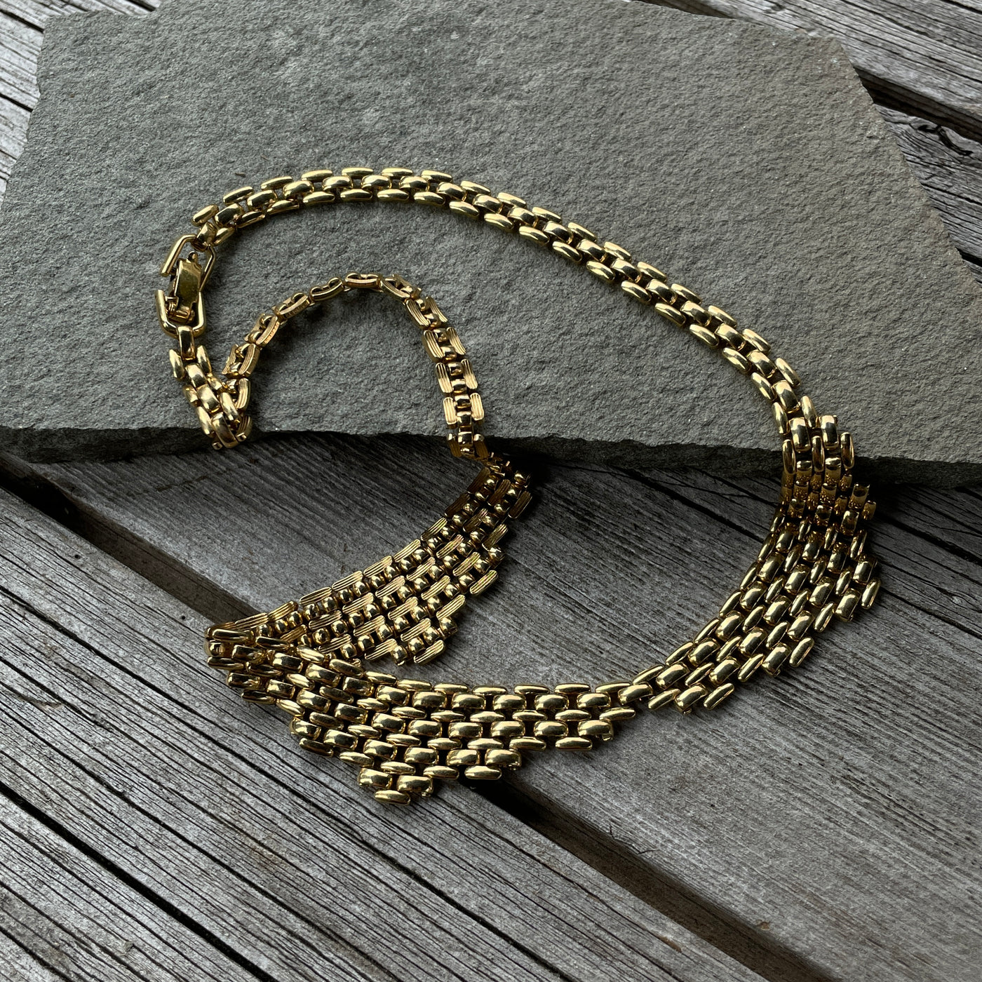 15" MONET Gold Metal Chain Mail Choker Necklace Vintage