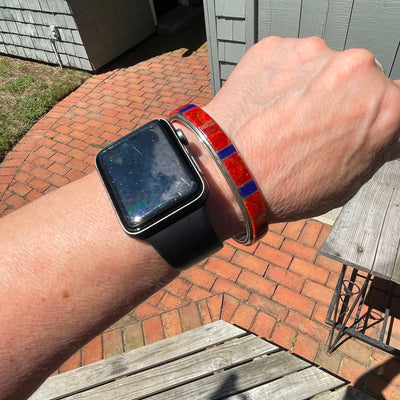 2.75" Coral w Blue Lapis Azul Sterling Cuff Bangle Bracelet