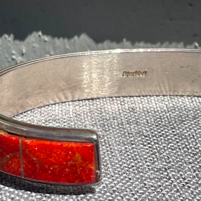 2.75" Coral w Blue Lapis Azul Sterling Cuff Bangle Bracelet
