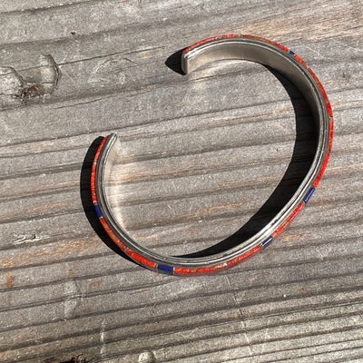 2.75" Coral w Blue Lapis Azul Sterling Cuff Bangle Bracelet