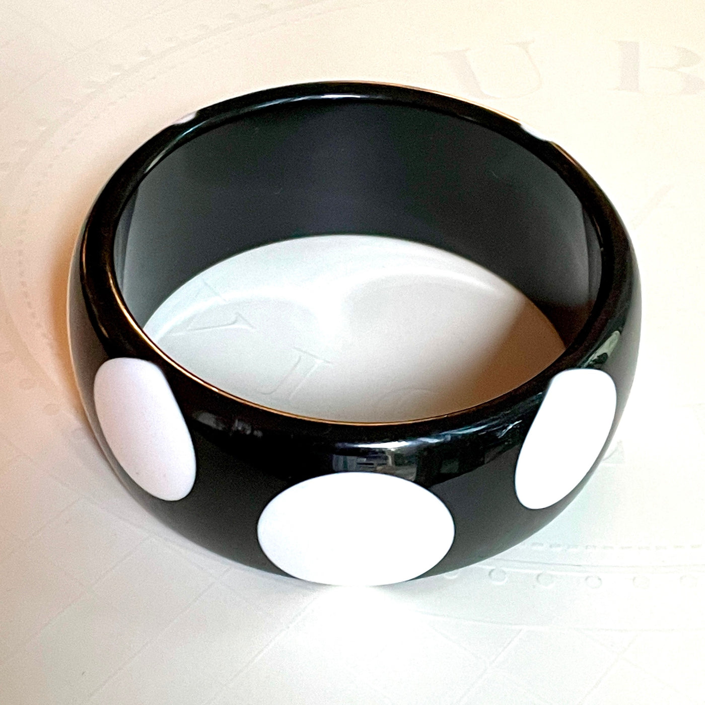 Black Acrylic White Polka Dots Bangle Bracelet