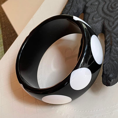 Black Acrylic White Polka Dots Bangle Bracelet