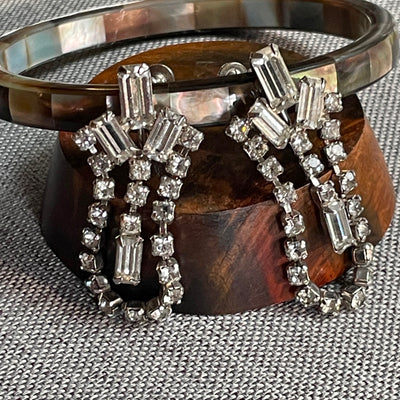 1.75 Wiesner Rhinestone Loop Drop Screw Back Clip Silver Metal Earrings