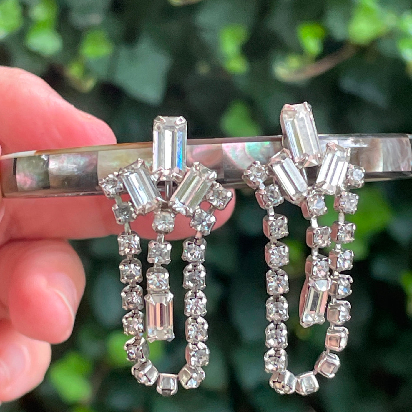 1.75 Wiesner Rhinestone Loop Drop Screw Back Clip Silver Metal Earrings