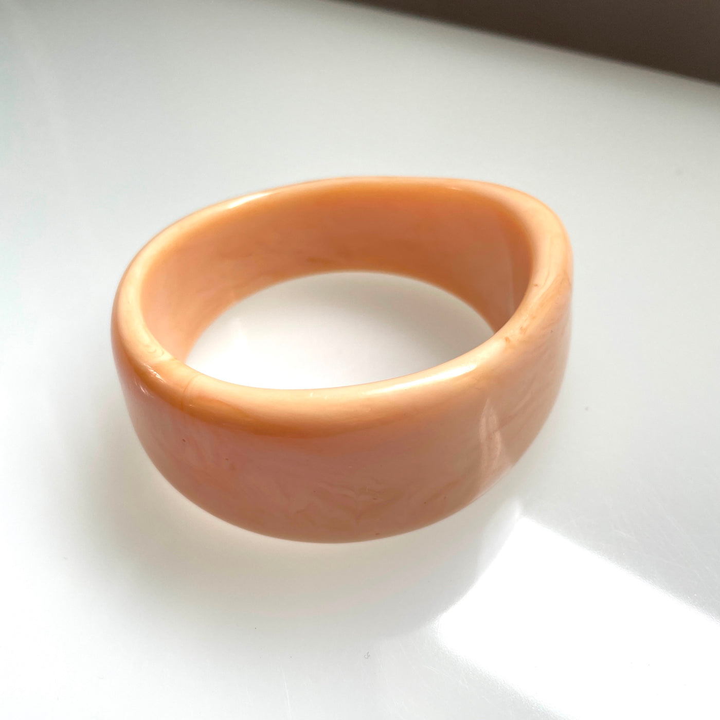 2-5/8" D Vintage Large Asymmetric Cream Celluloid Bangle Bracelet