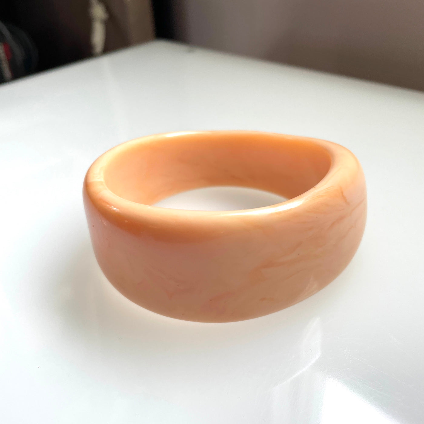 2-5/8" D Vintage Large Asymmetric Cream Celluloid Bangle Bracelet