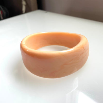 2-5/8" D Vintage Large Asymmetric Cream Celluloid Bangle Bracelet
