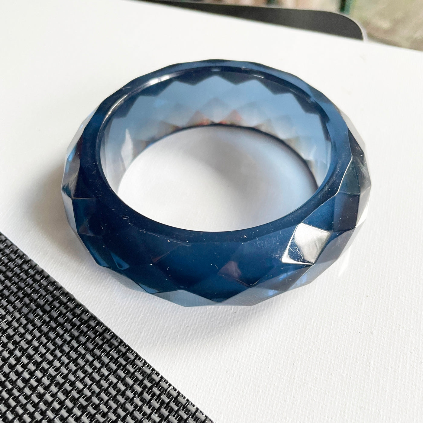 Clear Blue Faceted Lucite Bangle Bracelet