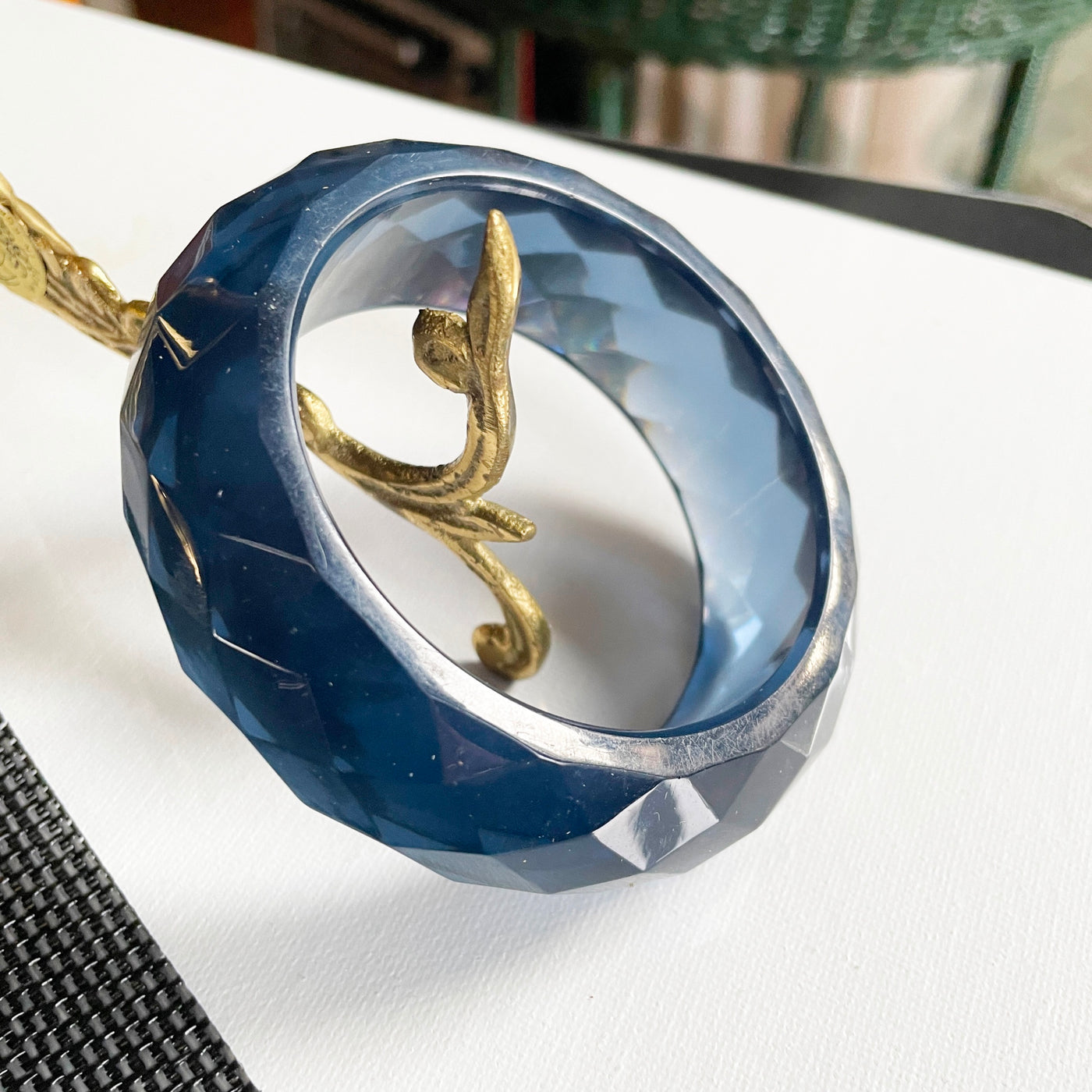 Clear Blue Faceted Lucite Bangle Bracelet