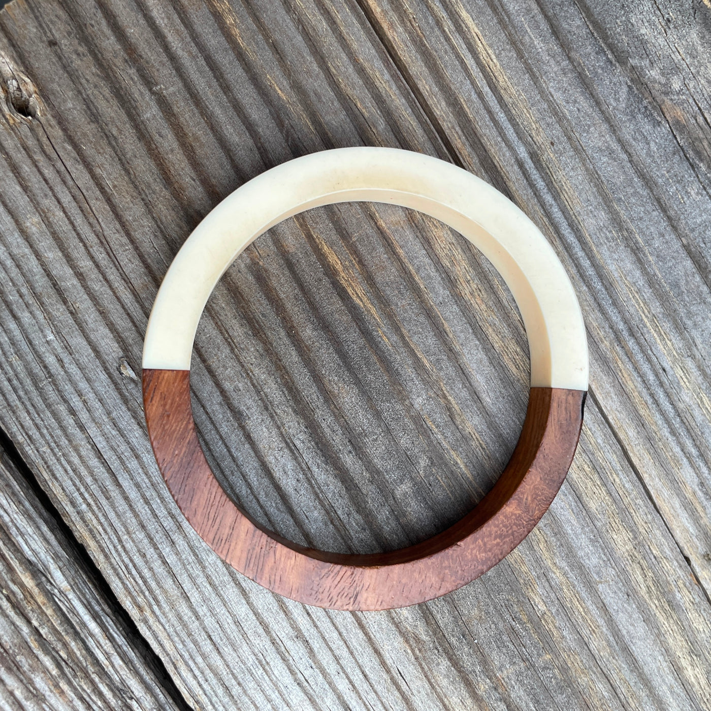 Acrylic Cream & Teak Slice Bangle Bracelet