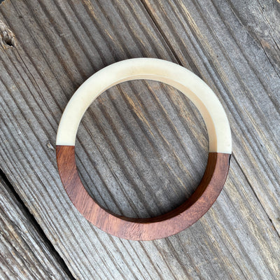 Acrylic Cream & Teak Slice Bangle Bracelet