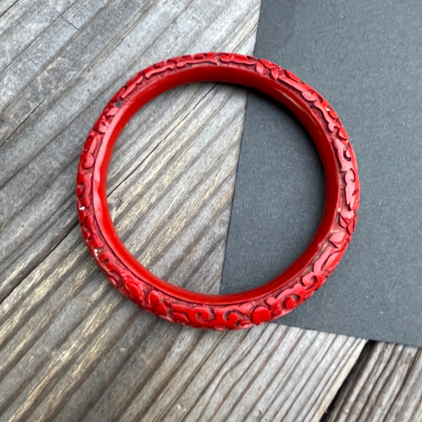 Carved Red Chinese Bangle Bracelet Vintage