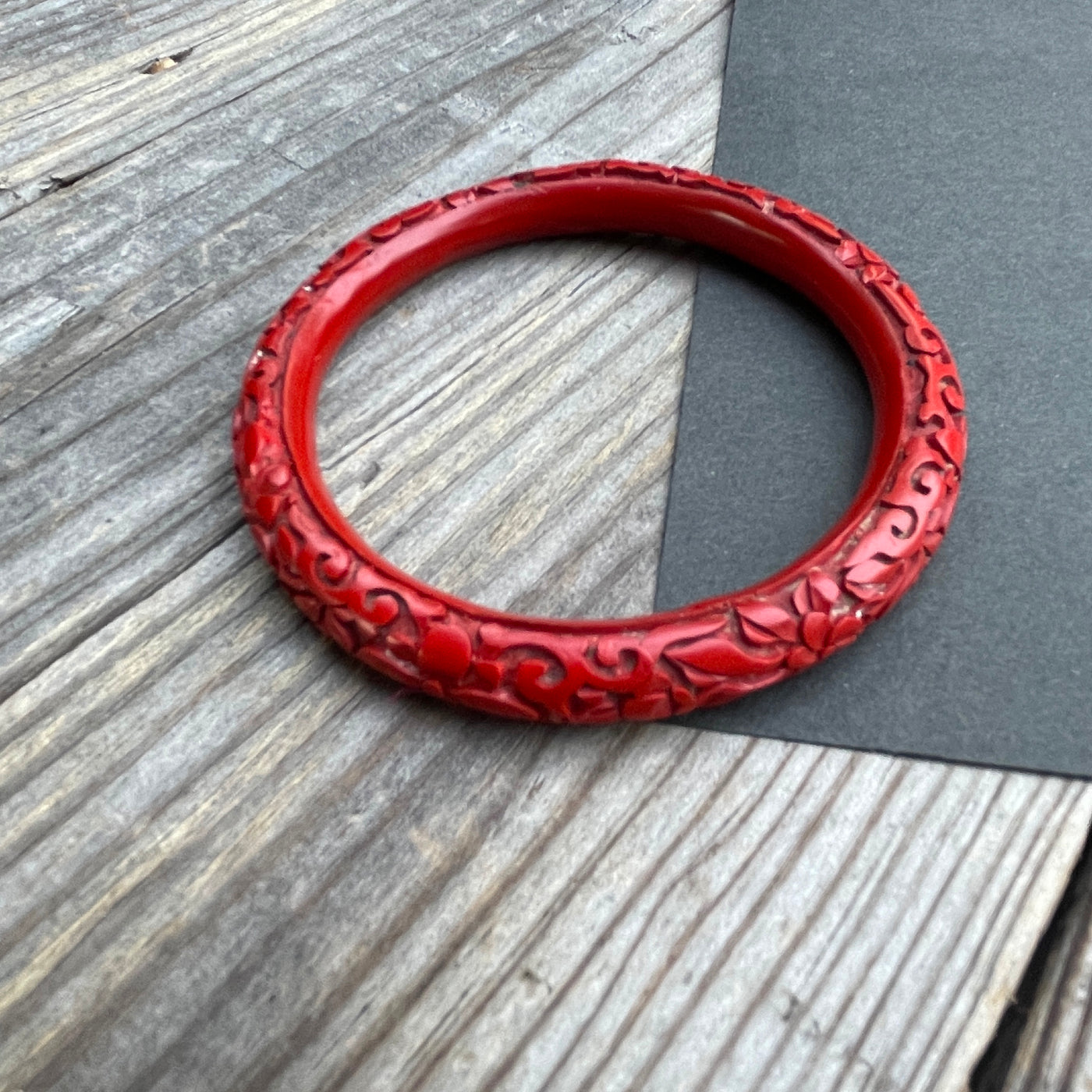 Carved Red Chinese Bangle Bracelet Vintage
