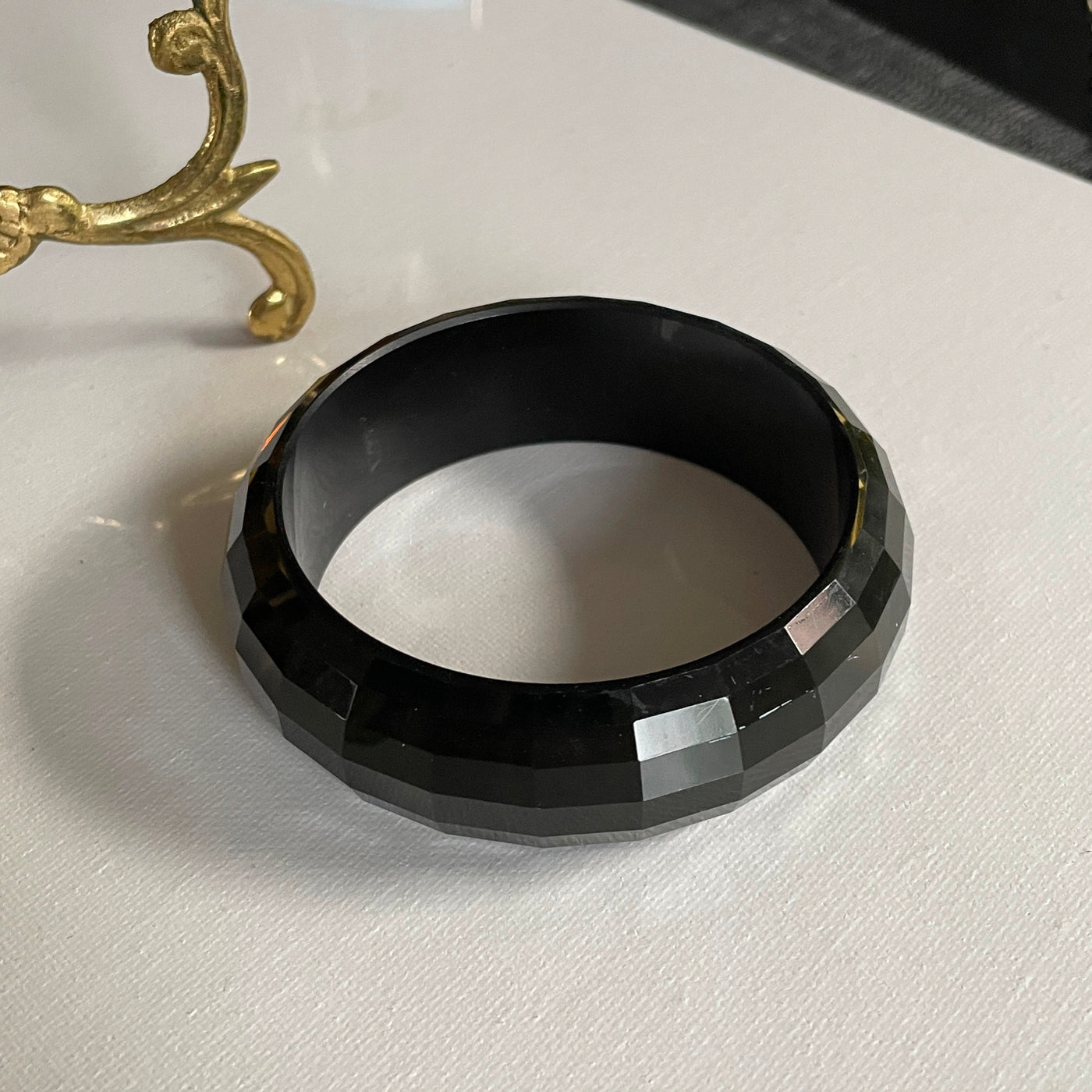 Clear Black Faceted Lucite Bangle Bracelet 1" Band Width