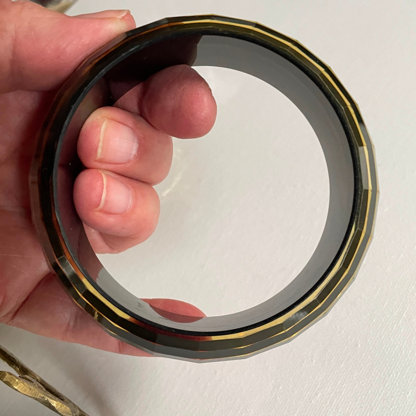 Clear Black Faceted Lucite Bangle Bracelet 1" Band Width