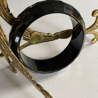 Clear Black Faceted Lucite Bangle Bracelet 1" Band Width