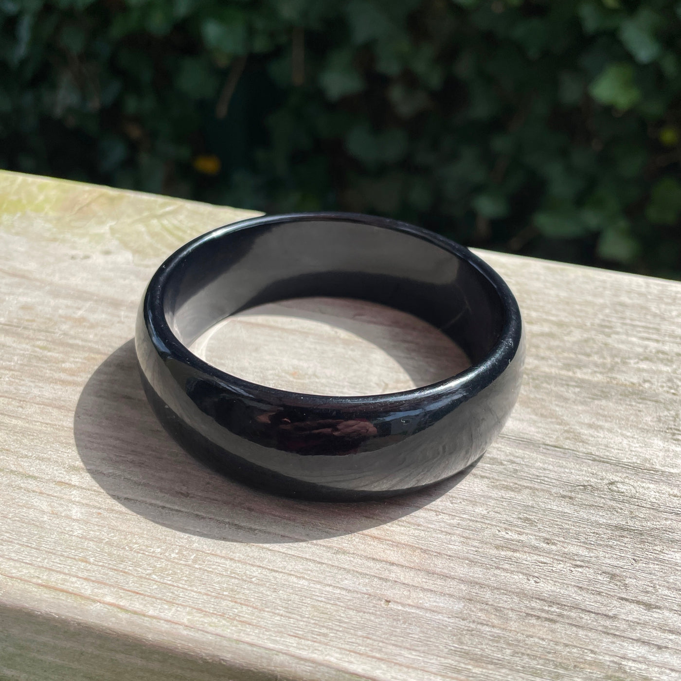 2-1/2" Black Acrylic Bangle Bracelet 1" Wide Vintage