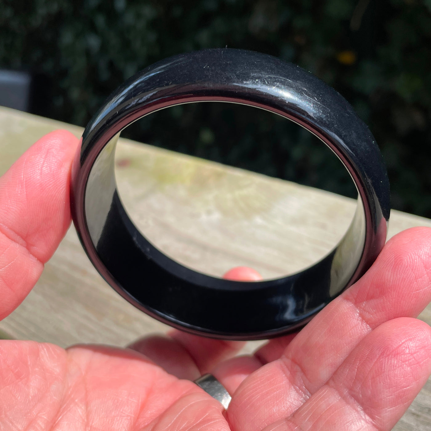 2-1/2" Black Acrylic Bangle Bracelet 1" Wide Vintage