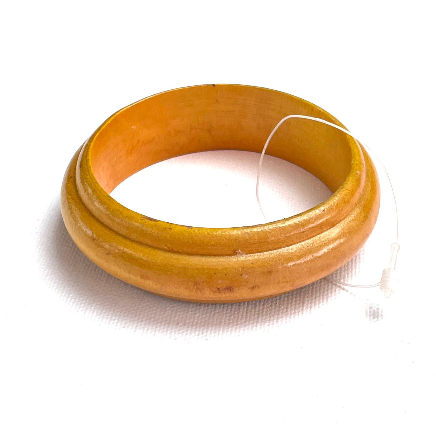 2-1/2" Yellow Shaped Wood Bangle Bracelet .5" Wide Vintage