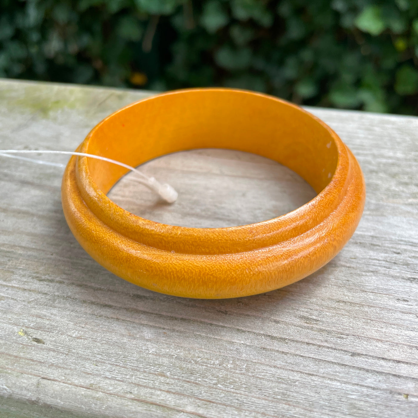 2-1/2" Yellow Shaped Wood Bangle Bracelet .5" Wide Vintage