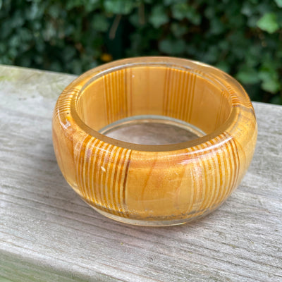 2-1/2" Clear Lucite Encased Wood Bangle Bracelet 1.5" Wide