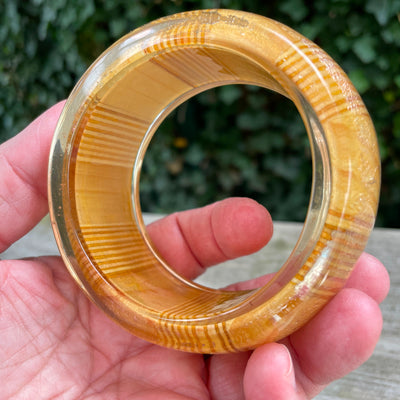 2-1/2" Clear Lucite Encased Wood Bangle Bracelet 1.5" Wide