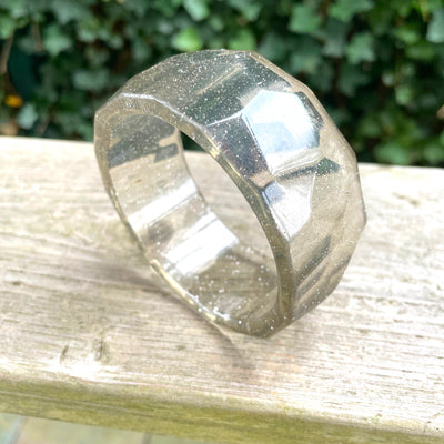 2-5/8" Clear Lucite Faceted Bangle Bracelet w Silver Glitter 1.25" Wide