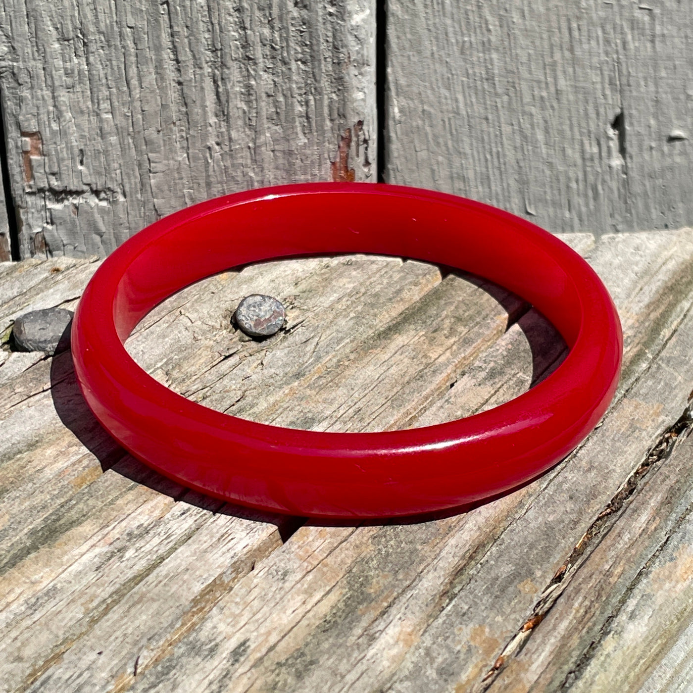 2.5" Bright Red Bakelite Bangle Bracelet .5" Band Width Vintage