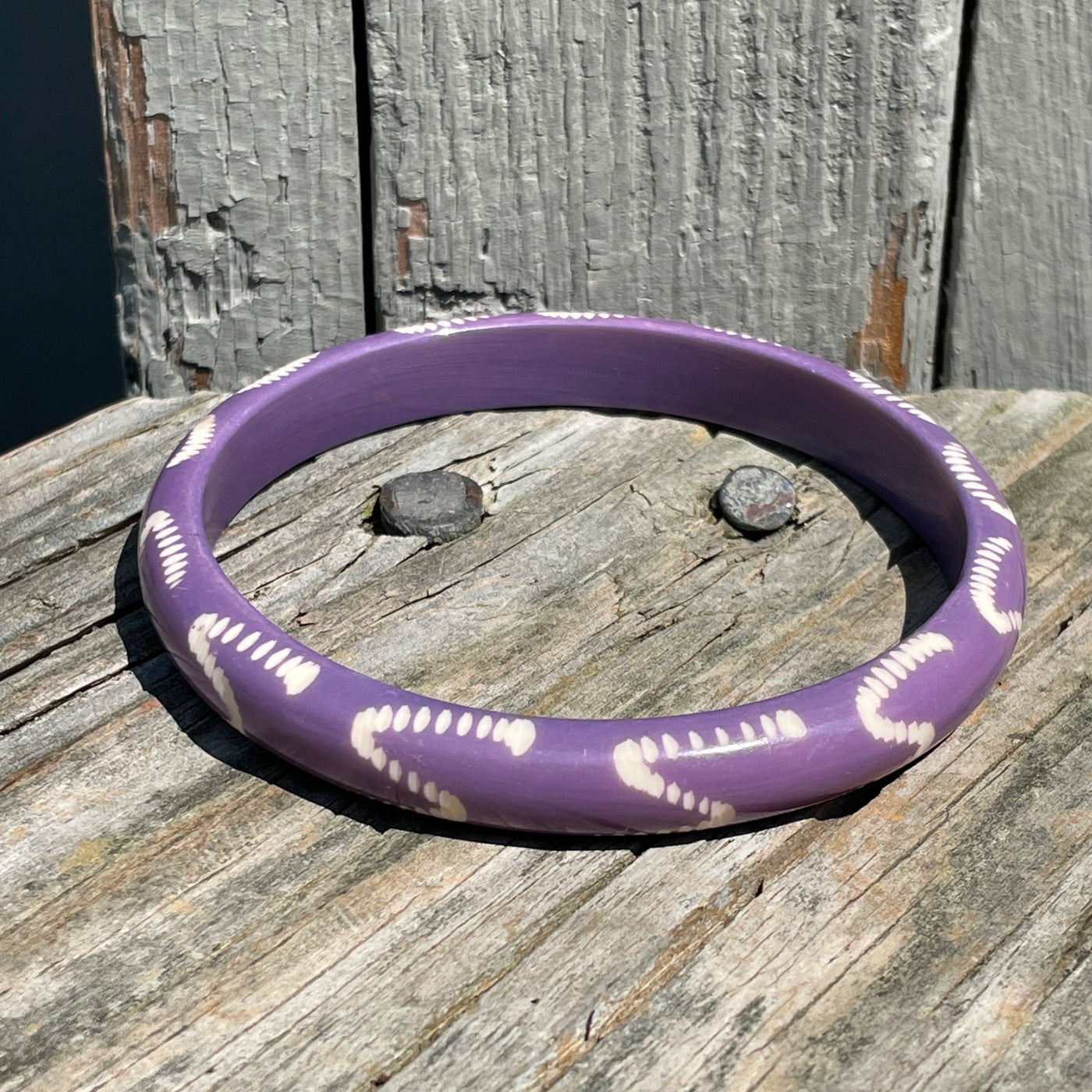 2.5/8" Lavender w Cream Cut Aways Bangle Bracelet .5" Band Width