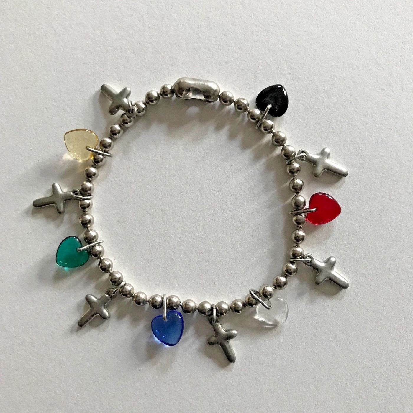 8" - 6 Glass Hearts & 6 Crosses Utility Chain Charm Bracelet