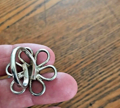 Size 10 Flower Ring Spring Bling Hammered 925 Silver 1.5 Inches