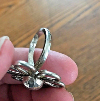 Size 10 Flower Ring Spring Bling Hammered 925 Silver 1.5 Inches