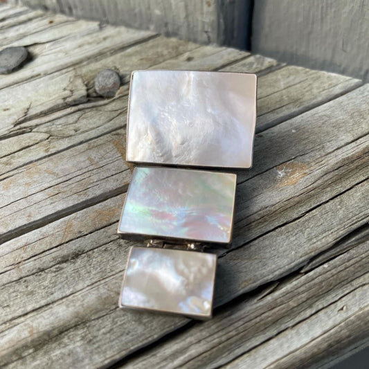 Silver 925 3 Tier Mother of Pearl Geometric Rectangles Medallion