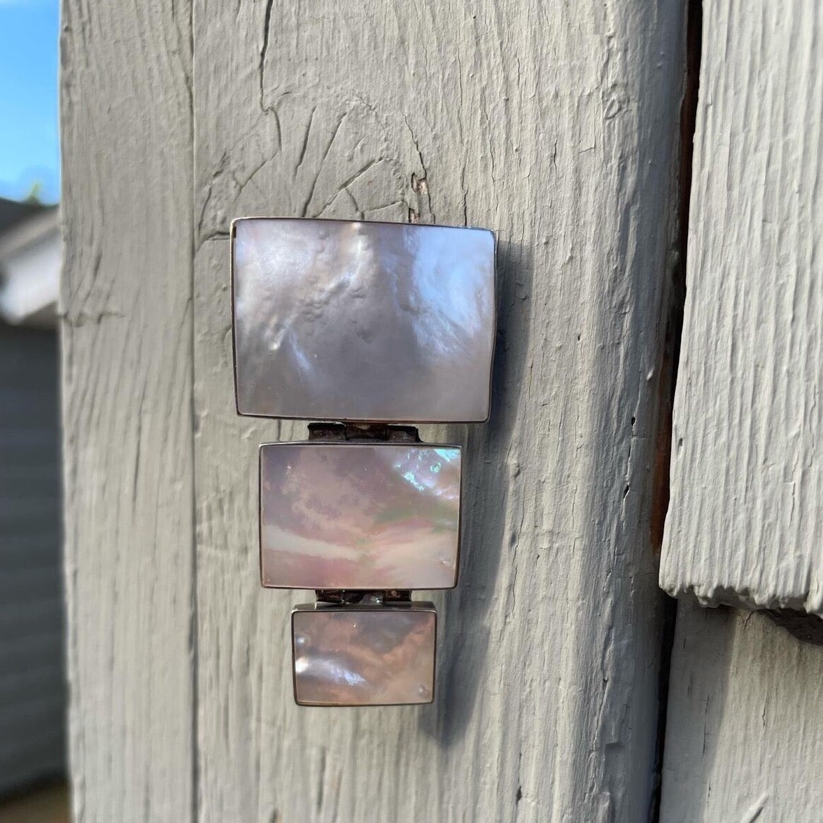 Silver 925 3 Tier Mother of Pearl Geometric Rectangles Medallion