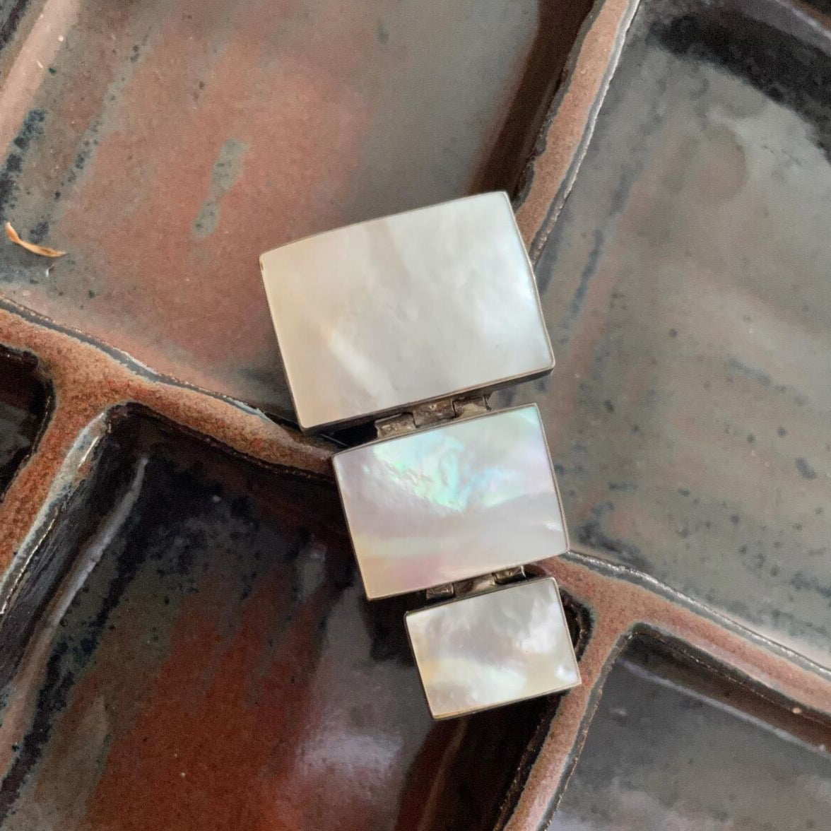 Silver 925 3 Tier Mother of Pearl Geometric Rectangles Medallion