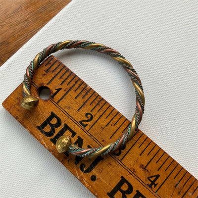 2-5/8” Men’s Primitive Copper Brass Round Twist Half Cuff Bracelet Vintage