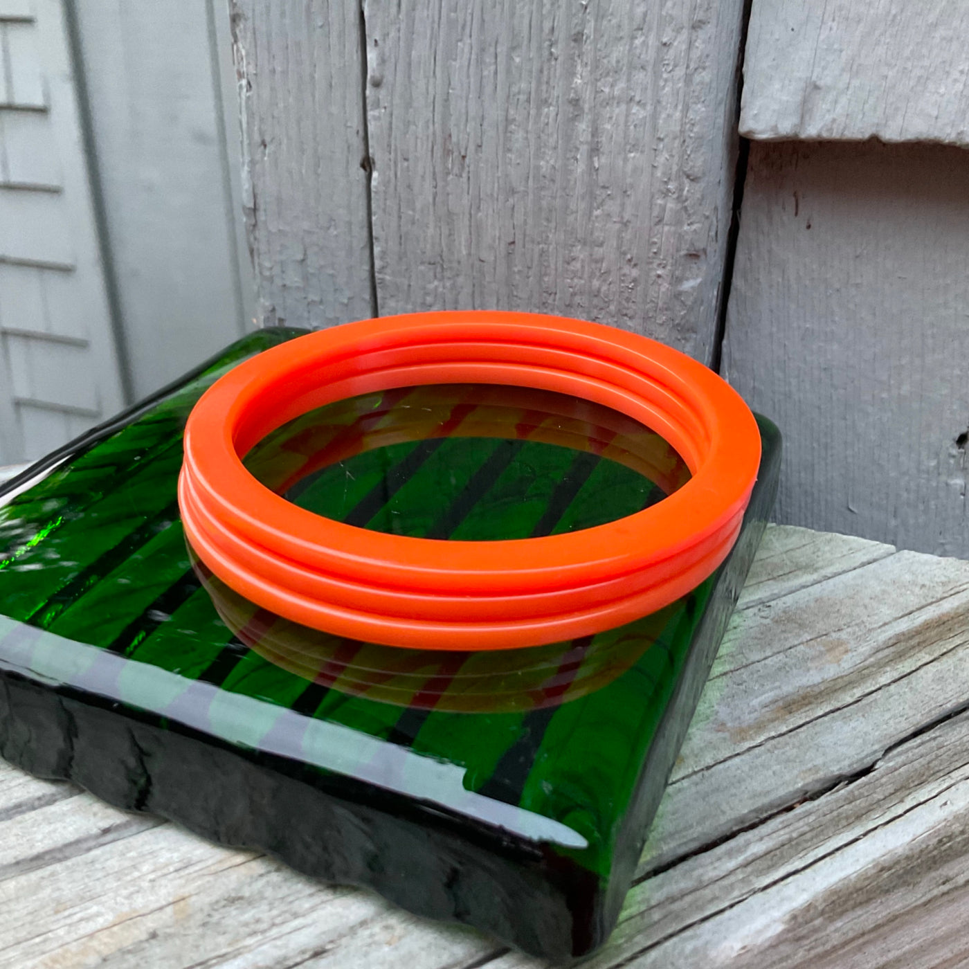 Set of 3 Orange Bakelite Slice Bangle Bracelets Small 2-5” Diameter