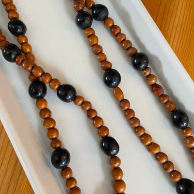 42" Vintage Wood Black & Brown Bead Pattern Single Strand Natural Necklace