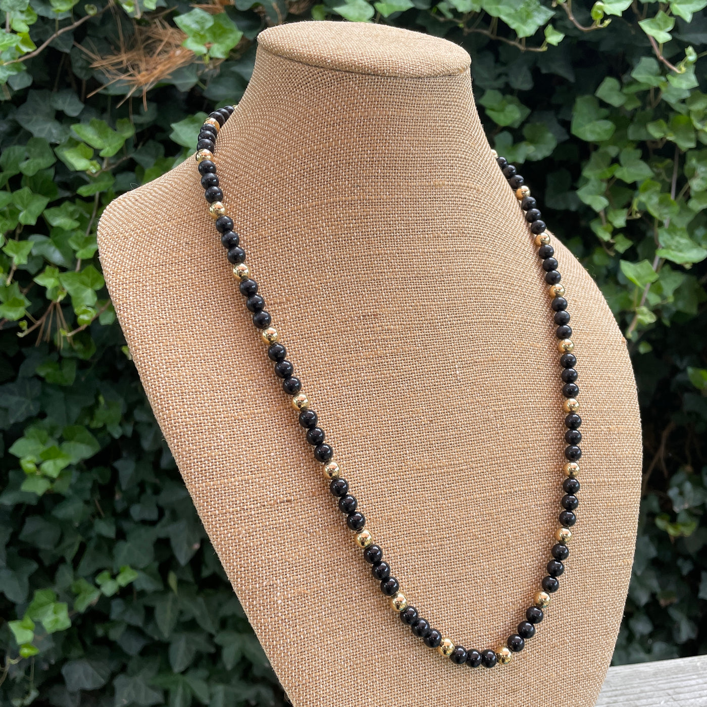 30" Vintage Napier Black Gold Bead on Chain Necklace