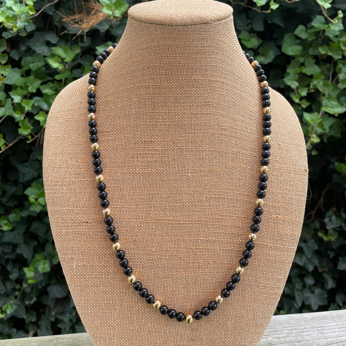 30" Vintage Napier Black Gold Bead on Chain Necklace