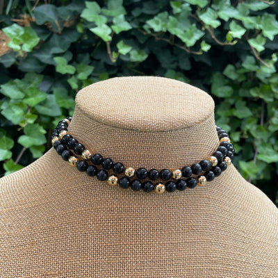 30" Vintage Napier Black Gold Bead on Chain Necklace