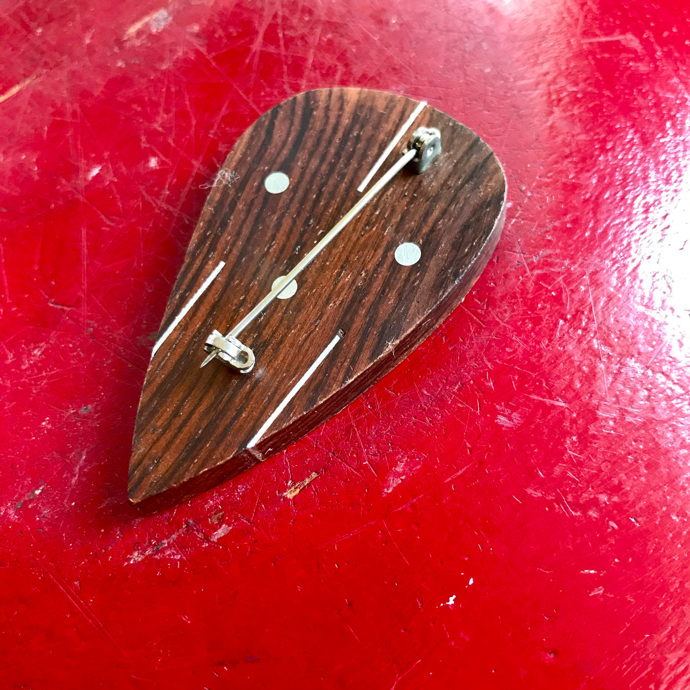 2.5"  Primal Modern Polished Mahogany Wood & Metal Pin Shield Shape Flat