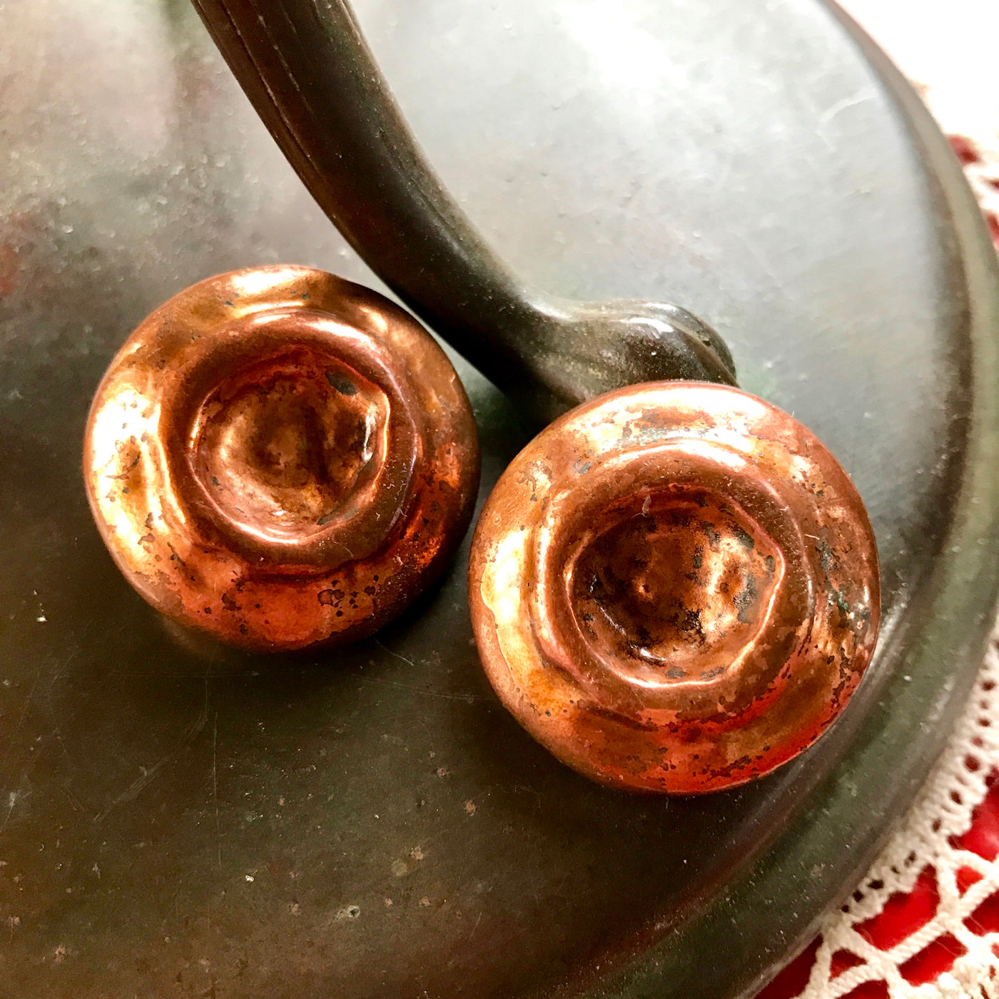 Copper Metal 1.2" Vintage Primal Design Style Round Clip Earrings