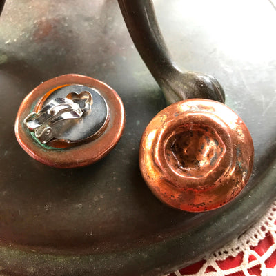 Copper Metal 1.2" Vintage Primal Design Style Round Clip Earrings