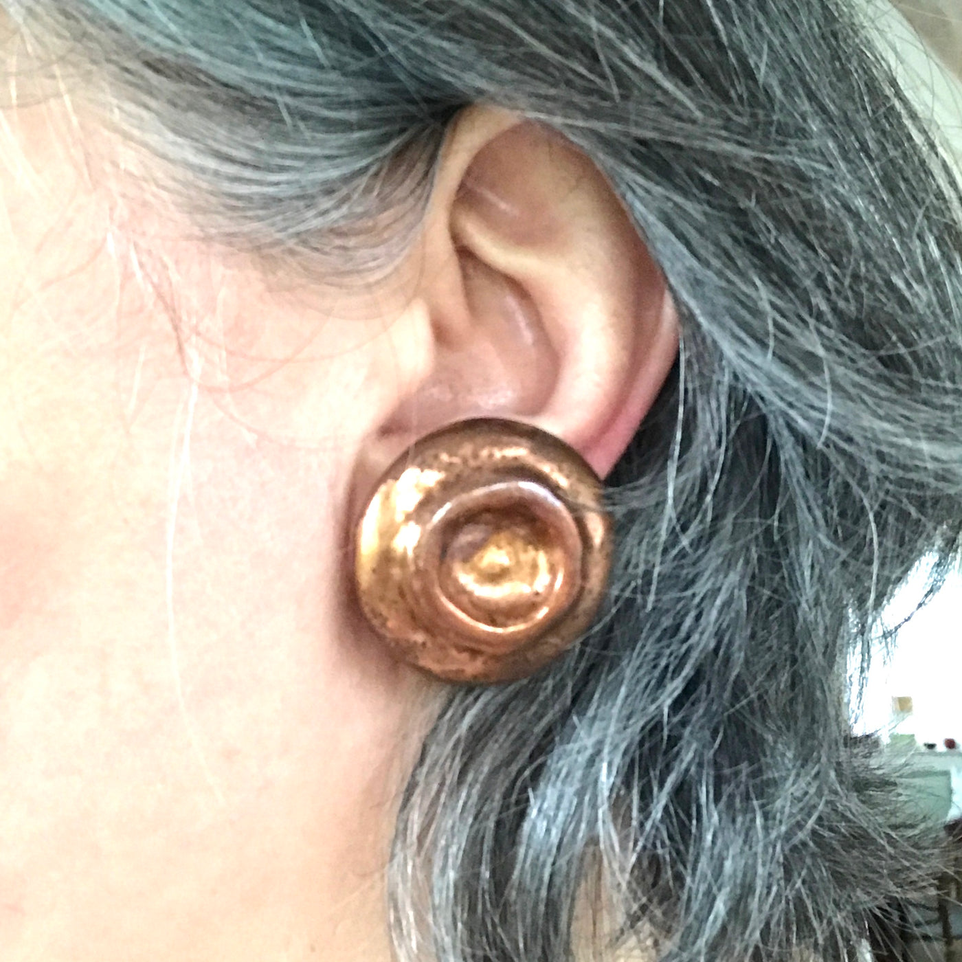 Copper Metal 1.2" Vintage Primal Design Style Round Clip Earrings